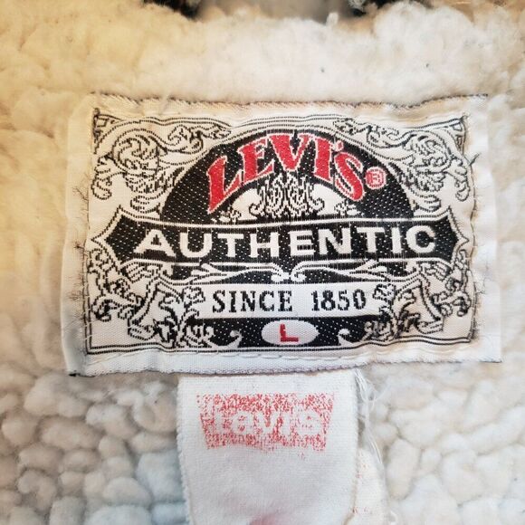 Levis VTG Mens Sherpa Lined Trucker Denim Jacket Size L Blue Chore Coat - Picture 3 of 11